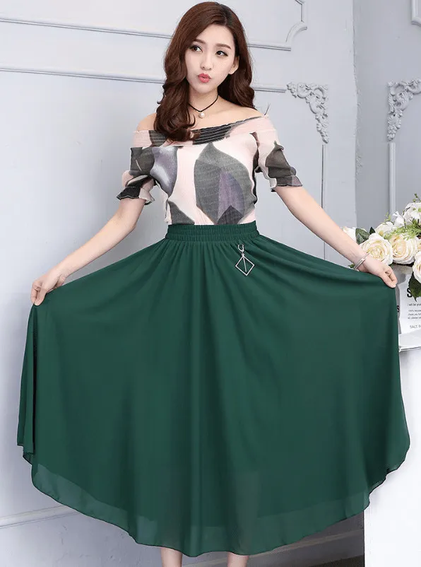 chân váy dài phối áo trễ vai