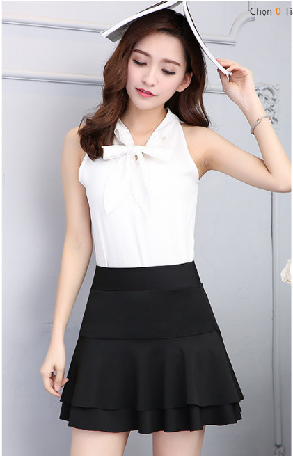 chân váy đen phối áo sát nách