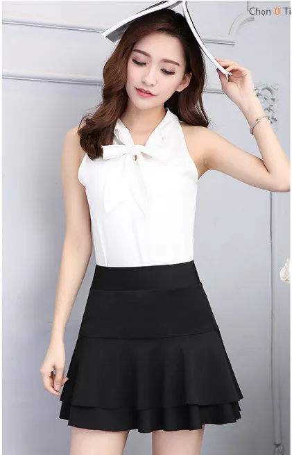 512010 chân váy đen phối áo sát nách