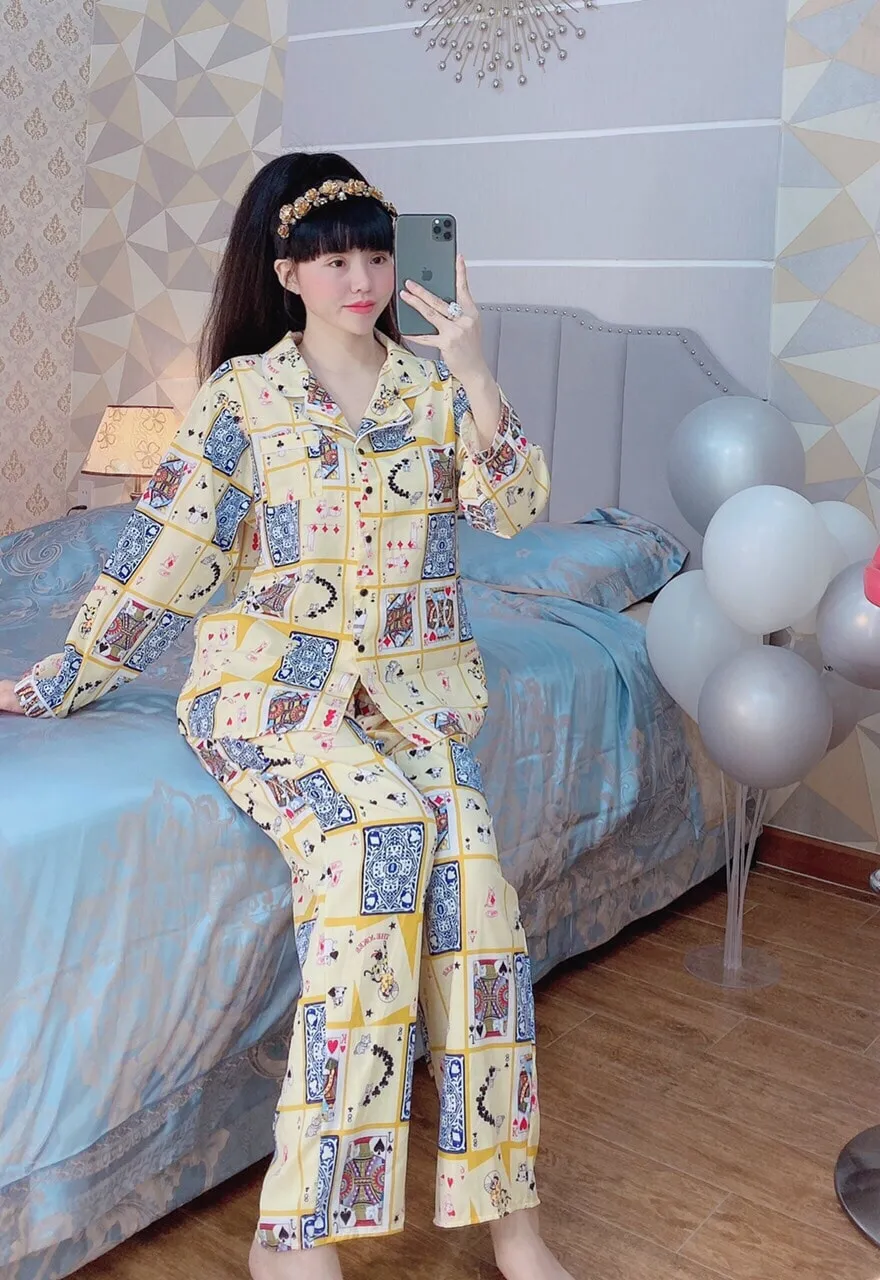 Bộ đồ mặc ở nhà pizama dài tay voan lụa