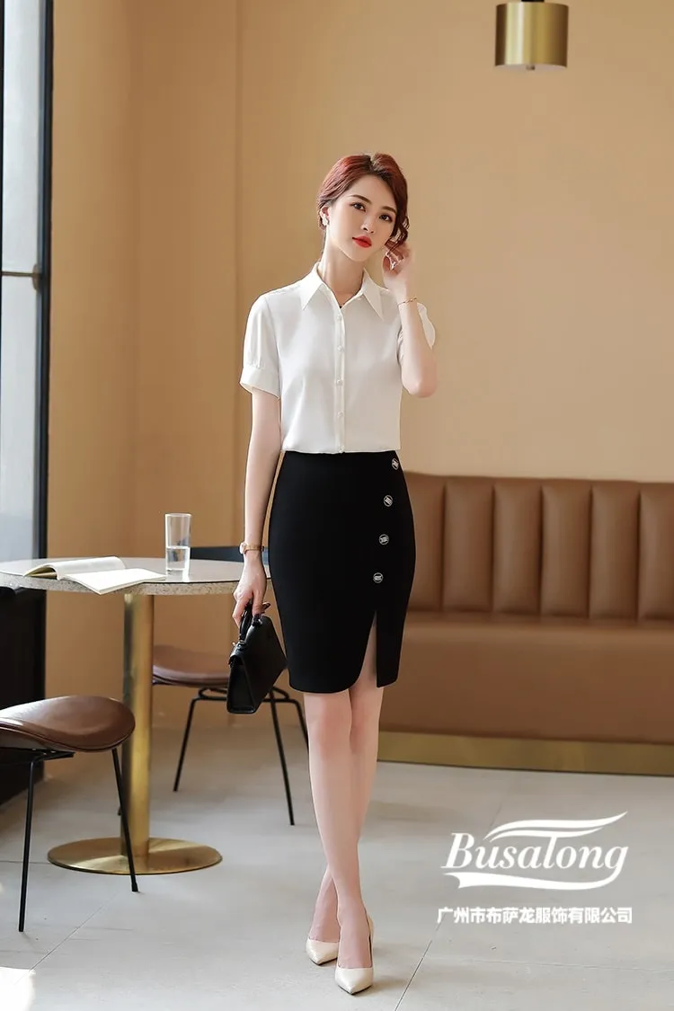mix áo sơ mi trắng nữ với chân váy ôm
