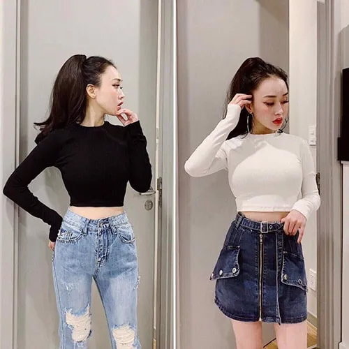 kiểu áo croptop body dài tay
