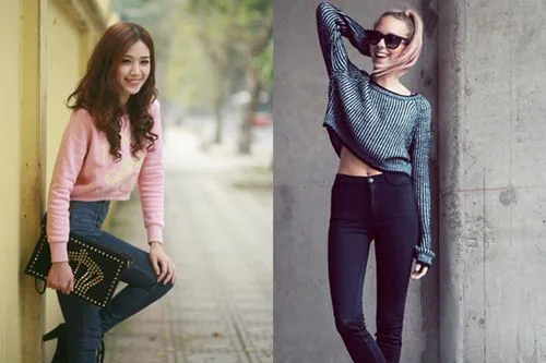 áo croptop mặc với quần jean
