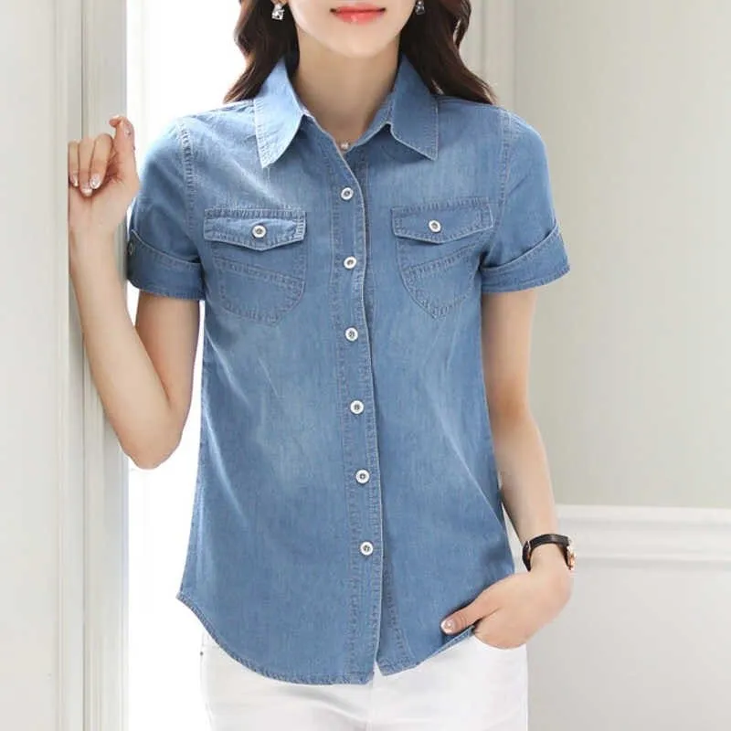 áo sơ mi jean nữ ngắn tay
