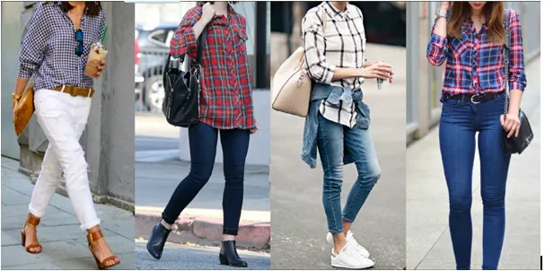 cach20phoi20ao20so20mi20caro20voi20quan20jean20nu cách phối áo sơ mi caro với quần jean nữ