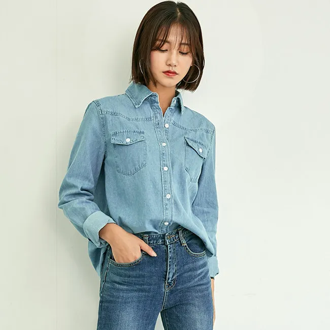 cách phối áo sơ mi jean nữ với quần jean