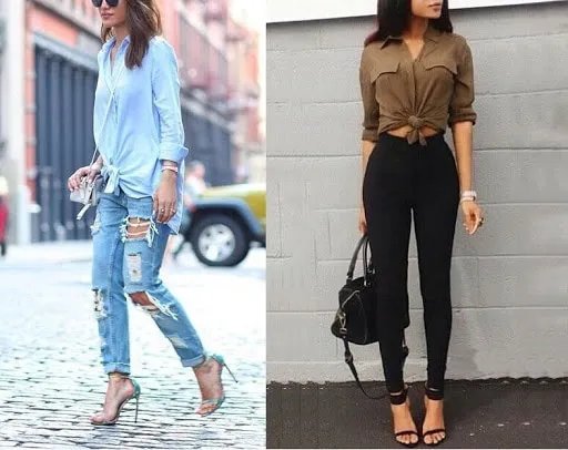 cach20phoi20ao20so20mi20voi20quan20jean20nu20kieu20buoc20tum20vat cách phối áo sơ mi với quần jean nữ buộc túm vạt