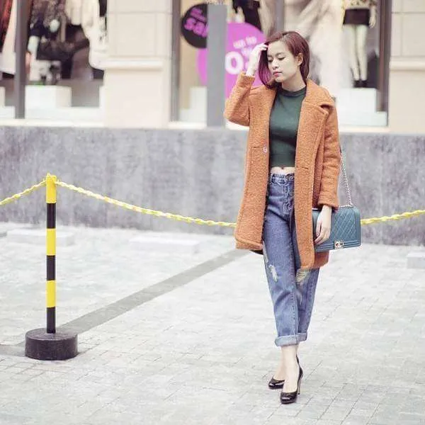 cách phối đồ với áo khoác dạ dài và quần jean