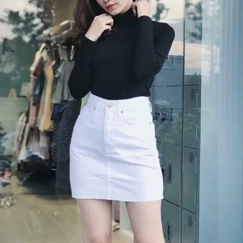 cách phối đồ với chân váy trắng jeans