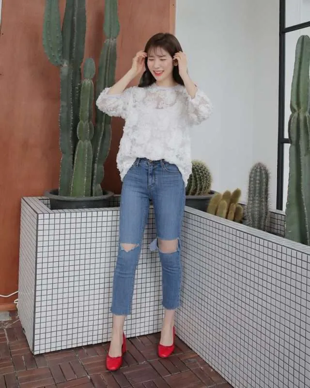 cao 1m50 mặc quần dài cạp cao