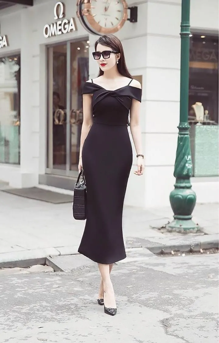 đầm rớt vai dự tiệc