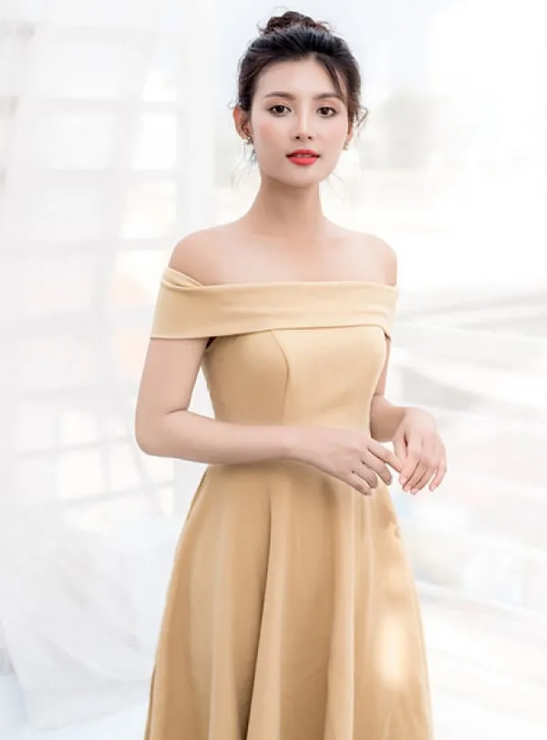 đầm trễ vai dự tiệc