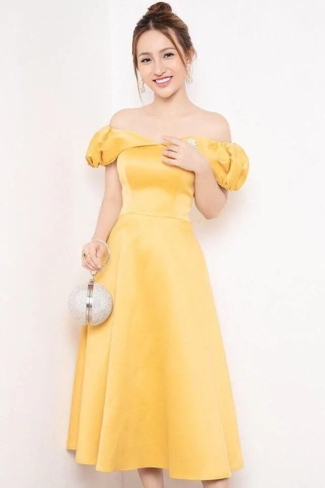 đầm trễ vai sang trọng dự tiệc cưới