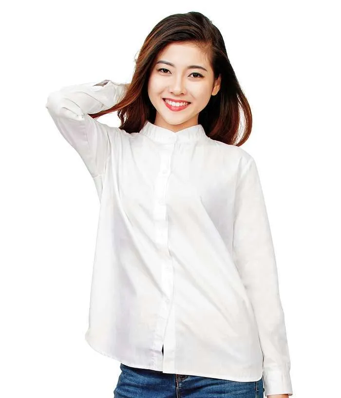 các kiểu cổ áo sơ mi nữ đẹp cổ trụ