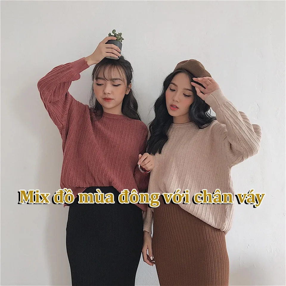 mix đồ mùa đông với chân váy