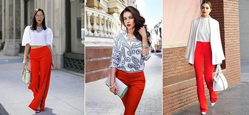 quần mảu đỏ nên kết hợp với áo hoạ tiết