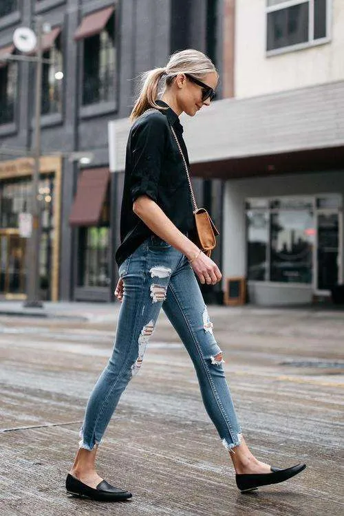 quần skinny kết hợp giày lười