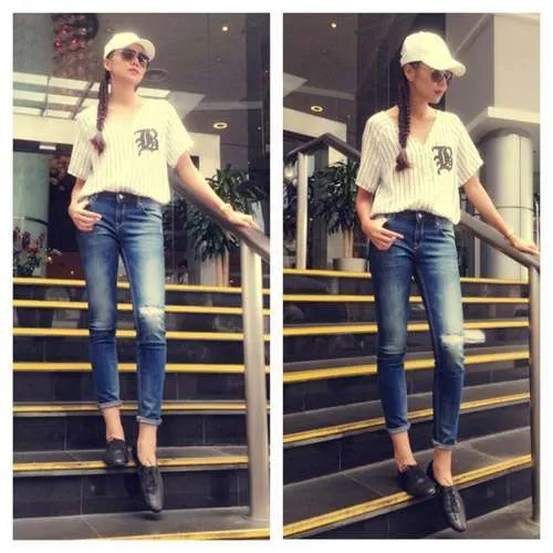 quần skinny và giày oxford
