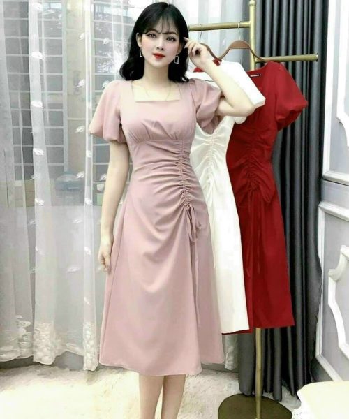 Đầm tay bồng dáng dài chiết eo