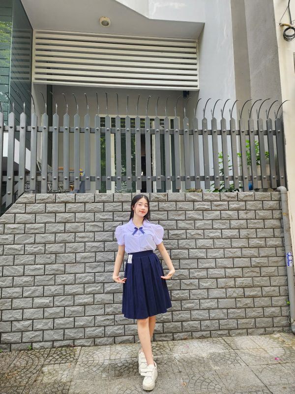 Đồng phục học sinh nữ cấp 1,2 - Áo sơ mi cổ sen xếp ly cao cấp - Ảnh 2