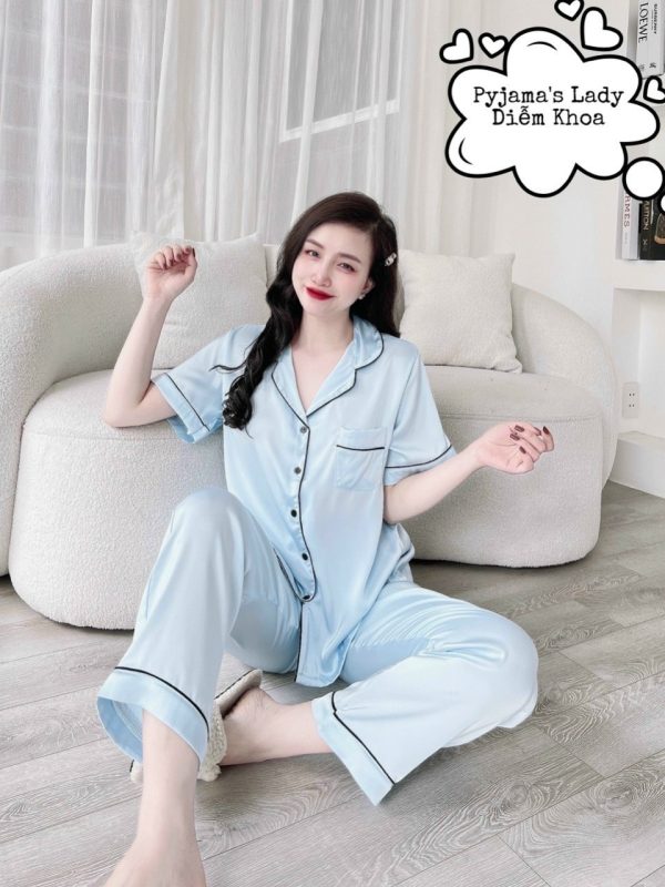 Bộ pijama lụa trơn - Ảnh 2