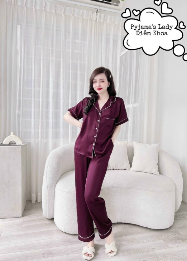Bộ pijama lụa trơn - Ảnh 3