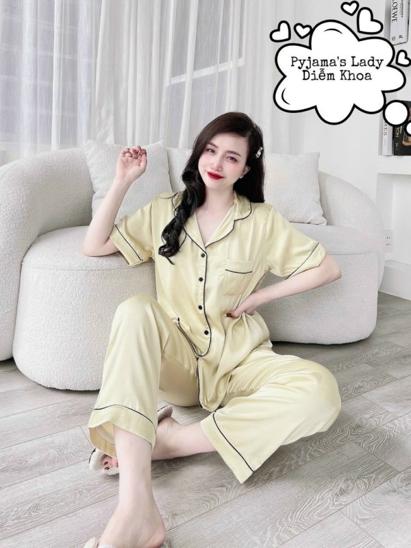 Bộ pijama lụa trơn - Ảnh 4