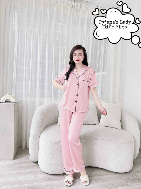 Bộ pijama lụa trơn - Ảnh 5