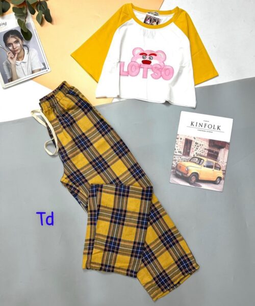 Bộ QDTN caro áo croptop