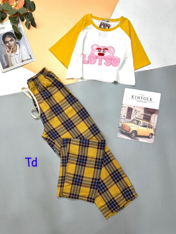 Bộ QDTN caro áo croptop