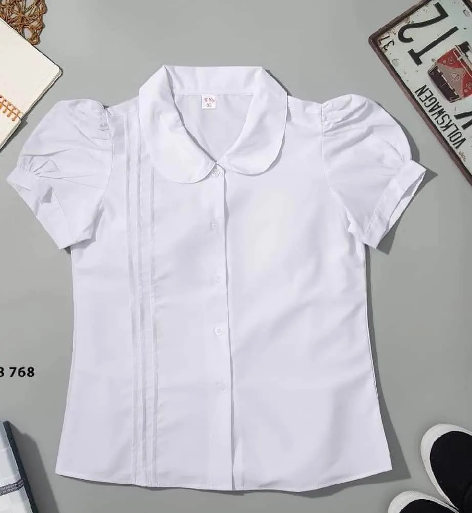 Đồng phục học sinh nữ cấp 1,2 – Áo sơ mi cổ sen xếp ly cao cấp