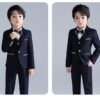 Bộ Vest bé trai xanh đậm trơn viền trắng
