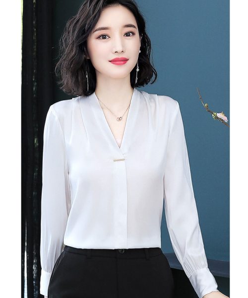Áo Sơ Mi Lụa Tay Dài Cổ V