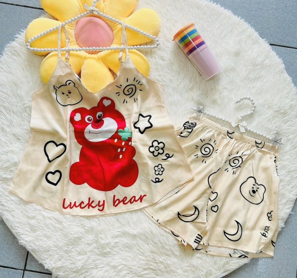 Bộ đùi lụa lattin 2 dây in hình gấu - Ảnh 4