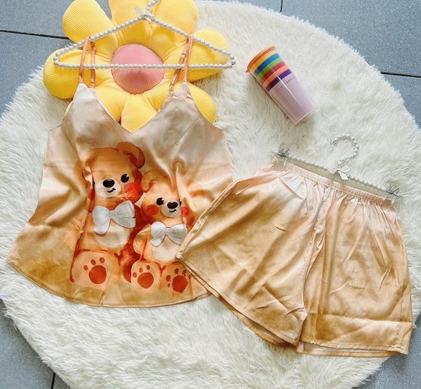 Bộ đùi lụa lattin 2 dây in hình gấu - Ảnh 5