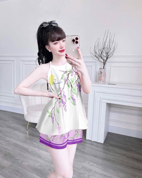 Đồ bộ đùi dây yếm lụa xước - Ảnh 4