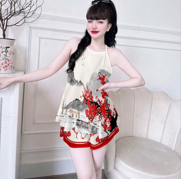 Đồ bộ đùi dây yếm lụa xước - Ảnh 5
