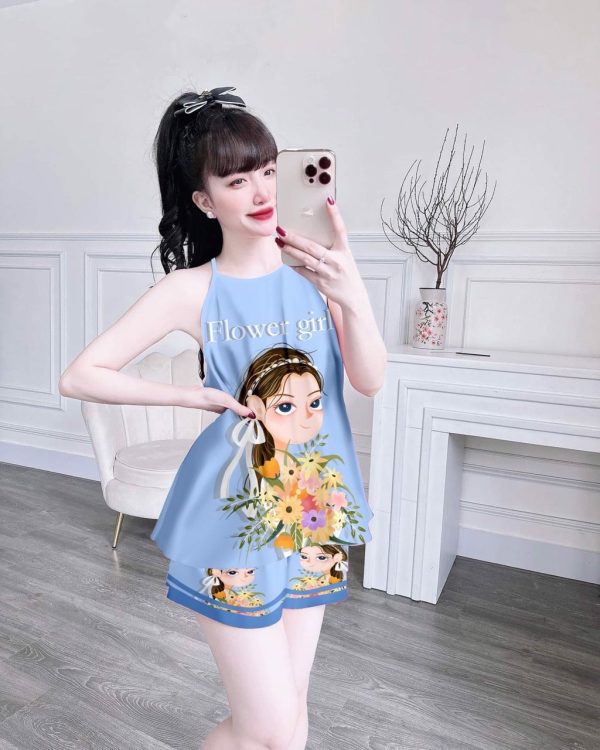 Đồ bộ đùi dây yếm lụa xước - Ảnh 6