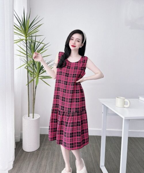 Đầm lanh sát nách nhiều họa tiết