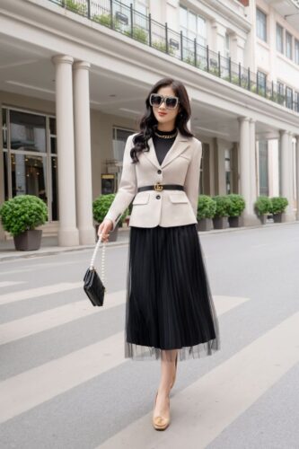 chân váy dài mix với áo gì