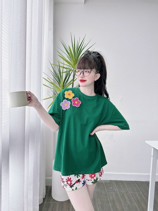 Đồ bộ đùi thun thái thêu hoa ở ngực - Ảnh 5
