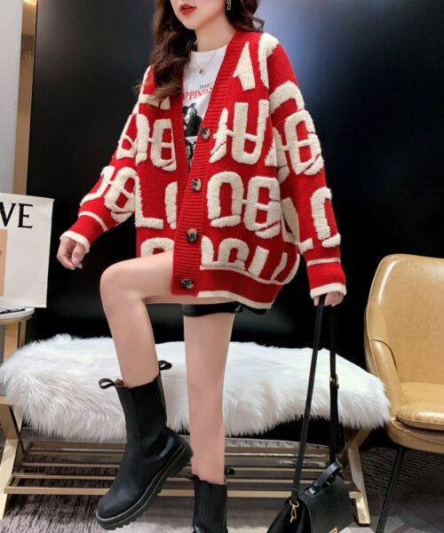 Áo Khoác len cardigan chữ nổi trắng