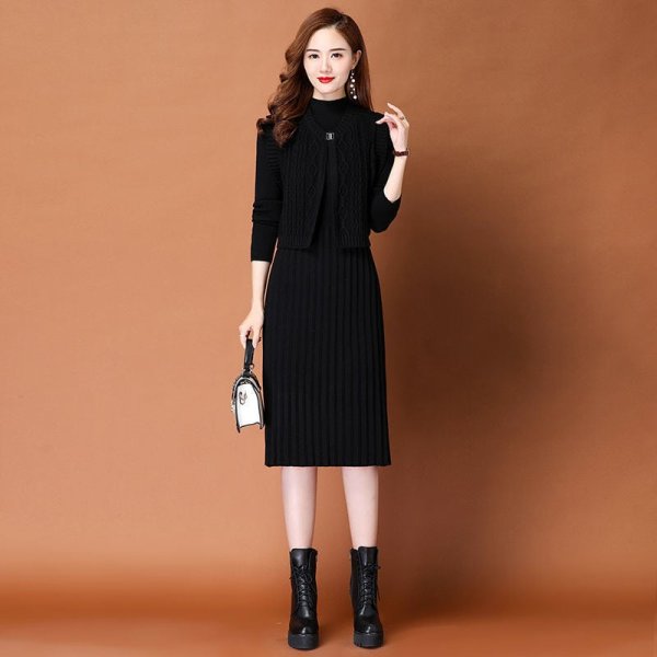 Set đầm len suông phối khoác gile 1 nút - Ảnh 11