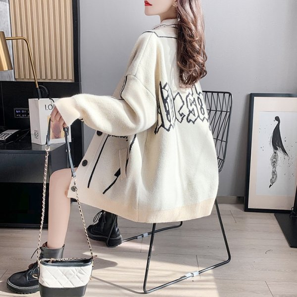 Áo Khoác len cardigan in hoa văn phối túi giả
