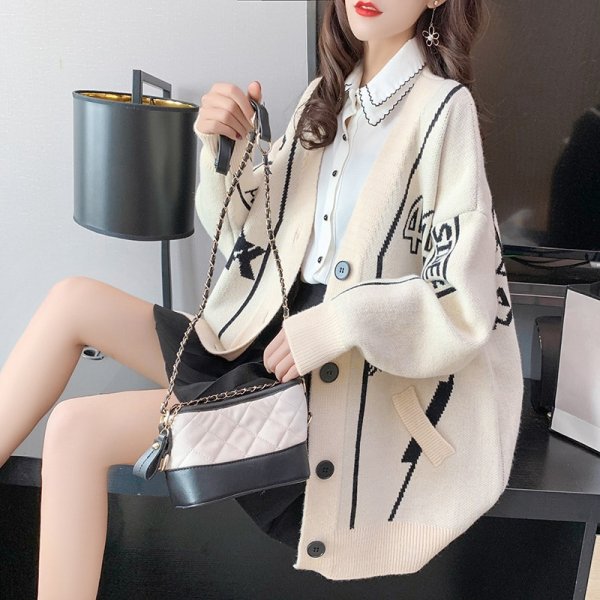 Áo Khoác len cardigan in hoa văn phối túi giả - Ảnh 4
