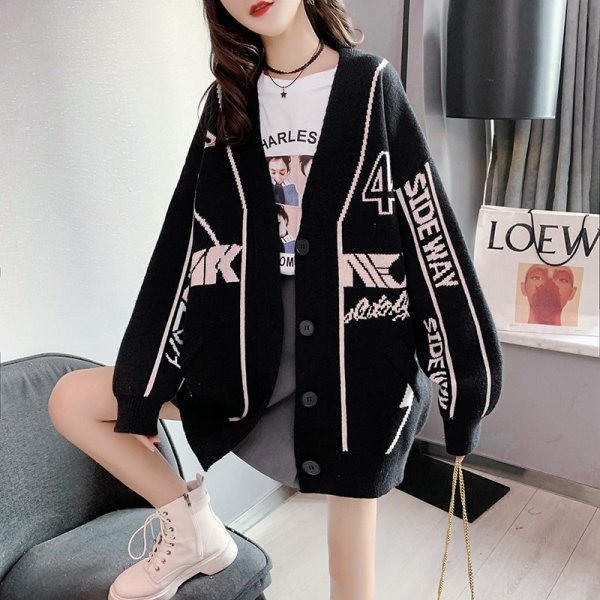 Áo Khoác len cardigan in hoa văn phối túi giả - Ảnh 3