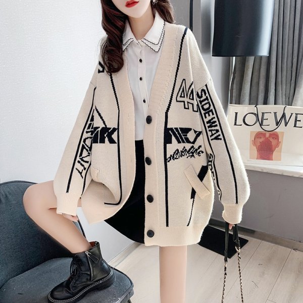 Áo Khoác len cardigan in hoa văn phối túi giả - Ảnh 2