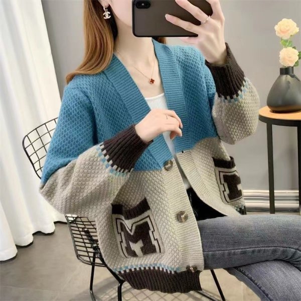 Áo Khoác len dày phối màu có túi - Ảnh 8
