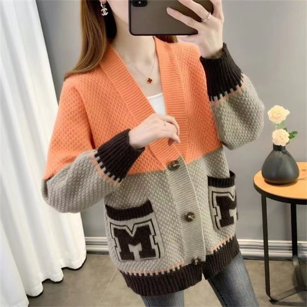 Áo Khoác len dày phối màu có túi - Ảnh 5