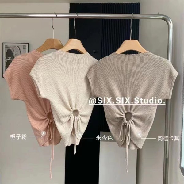 Áo len tay hến kiểu dây rút sau lưng